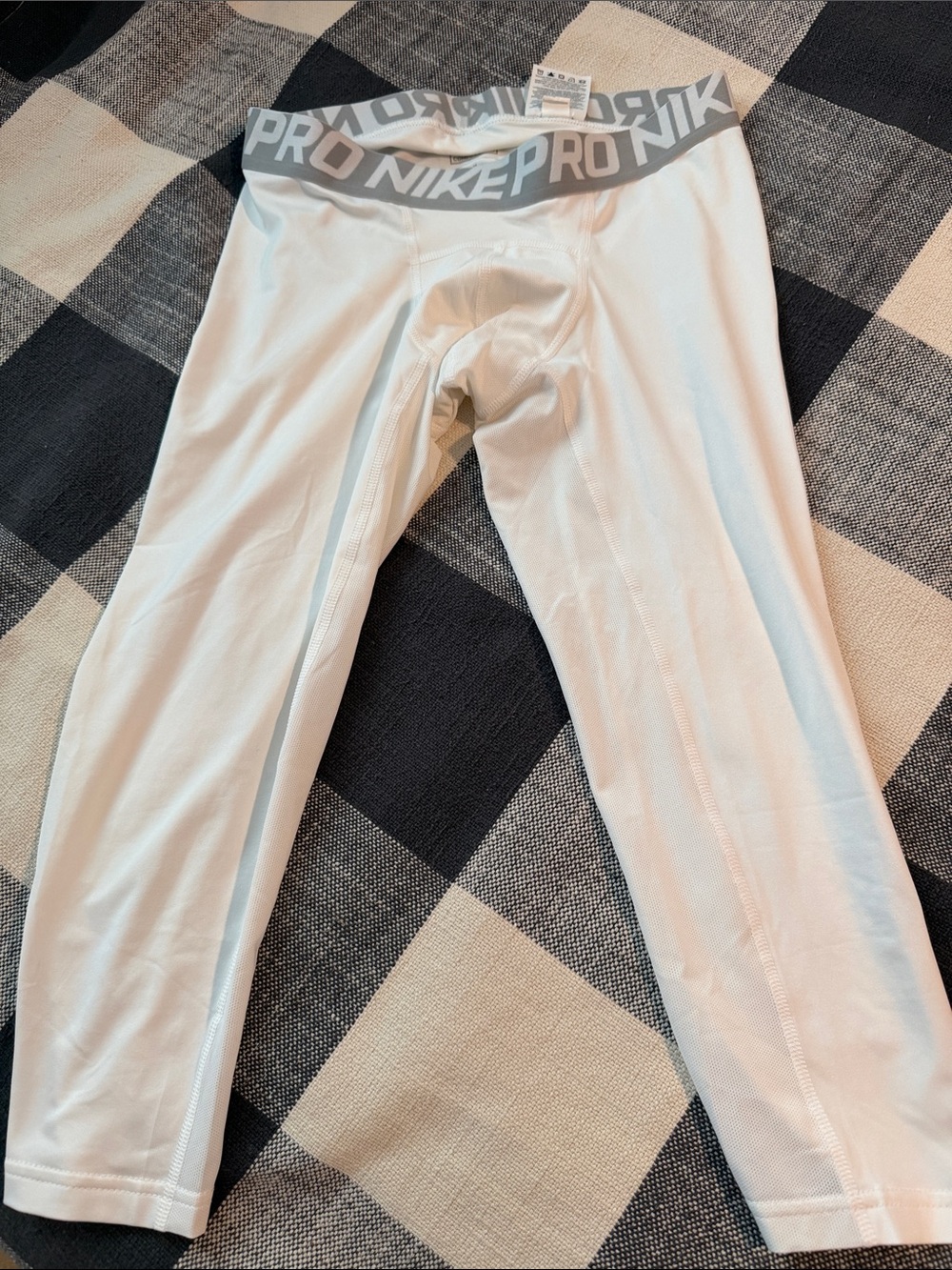 Nike White Compression Leggings with Gray Pro Waistband